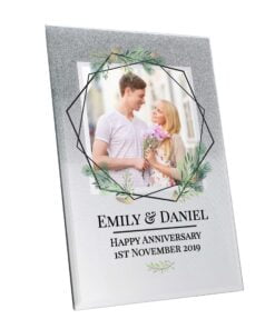 Personalised Geo Leaves 4×4 Glitter Glass Photo Frame