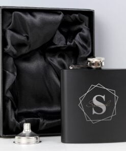 Personalised Geometric Initial Black Hip Flask