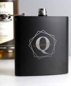 Personalised Geometric Initial Black Hip Flask