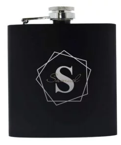 Personalised Geometric Initial Black Hip Flask