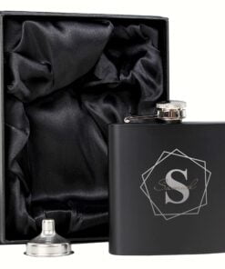 Personalised Geometric Initial Black Hip Flask