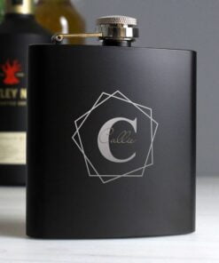 Personalised Geometric Initial Black Hip Flask