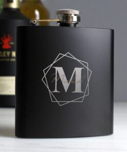 Personalised Geometric Initial Black Hip Flask