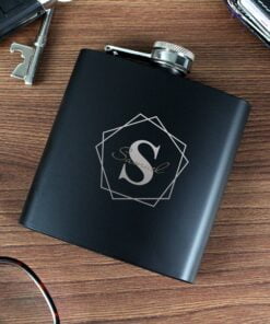 Personalised Geometric Initial Black Hip Flask