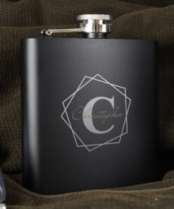 Personalised Geometric Initial Black Hip Flask