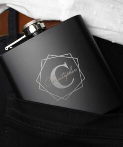 Personalised Geometric Initial Black Hip Flask