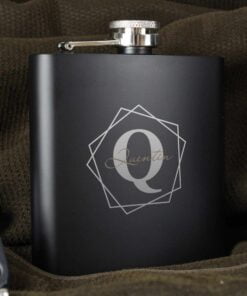 Personalised Geometric Initial Black Hip Flask