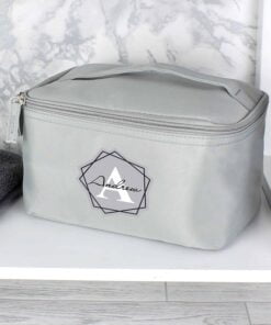 Personalised Geometric Initial Grey Vanity Bag