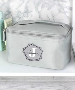 Personalised Geometric Initial Grey Vanity Bag