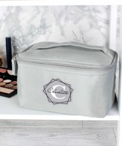 Personalised Geometric Initial Grey Vanity Bag