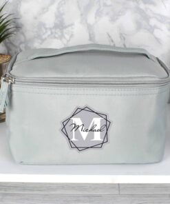 Personalised Geometric Initial Grey Vanity Bag