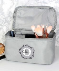 Personalised Geometric Initial Grey Vanity Bag