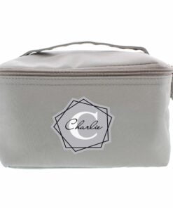 Personalised Geometric Initial Grey Vanity Bag