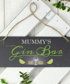 Personalised “”Gin Bar”” Printed Hanging Slate Plaque