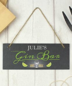 Personalised “”Gin Bar”” Printed Hanging Slate Plaque