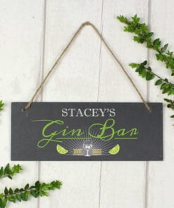 Personalised “”Gin Bar”” Printed Hanging Slate Plaque