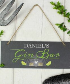 Personalised “”Gin Bar”” Printed Hanging Slate Plaque