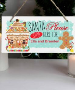 Personalised Gingerbread House Santa Stop Here Wooden Sign