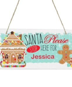 Personalised Gingerbread House Santa Stop Here Wooden Sign