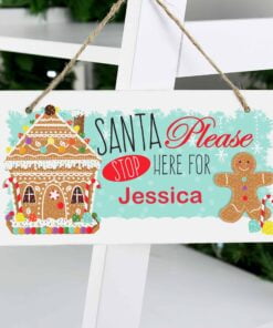 Personalised Gingerbread House Santa Stop Here Wooden Sign