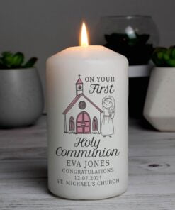 Personalised Girls First Holy Communion Pillar Candle