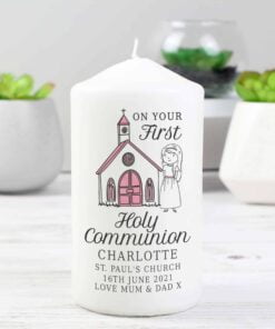 Personalised Girls First Holy Communion Pillar Candle