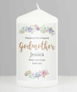 Personalised Godmother ‘Floral Watercolour’ Pillar Candle