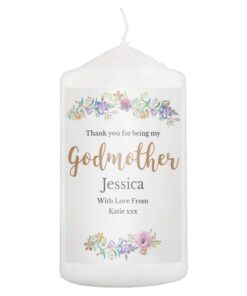 Personalised Godmother ‘Floral Watercolour’ Pillar Candle