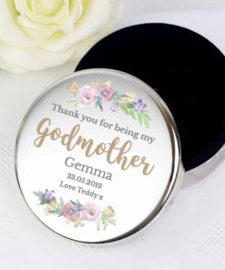 Personalised Godmother ‘Floral Watercolour’ Round Trinket Box