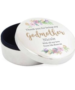 Personalised Godmother ‘Floral Watercolour’ Round Trinket Box