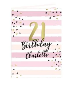 Personalised Gold and Pink Stripe Birthday Card