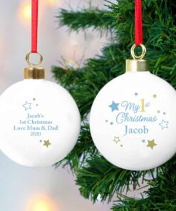 Personalised Gold & Blue Stars My 1st Christmas Bauble