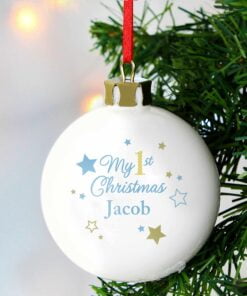 Personalised Gold & Blue Stars My 1st Christmas Bauble