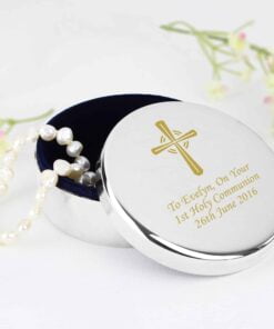 Personalised Gold Cross Trinket Box – Ideal For Rosary Beads