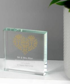 Personalised Gold Damask Heart Large Crystal Token