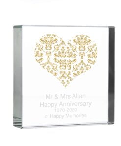 Personalised Gold Damask Heart Large Crystal Token