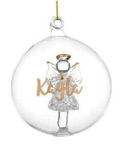 Personalised Gold Glitter Name Only Angel Glass Bauble