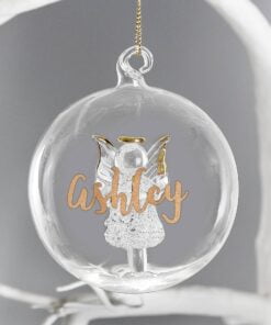 Personalised Gold Glitter Name Only Angel Glass Bauble