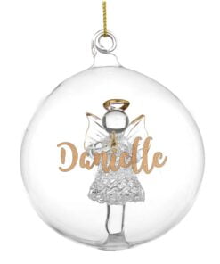 Personalised Gold Glitter Name Only Angel Glass Bauble