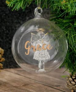 Personalised Gold Glitter Name Only Angel Glass Bauble