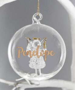 Personalised Gold Glitter Name Only Angel Glass Bauble