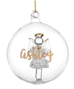 Personalised Gold Glitter Name Only Angel Glass Bauble