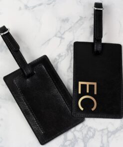 Personalised Gold Initials Black Luggage Tag