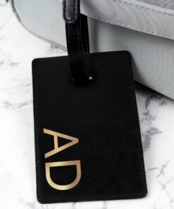 Personalised Gold Initials Black Luggage Tag