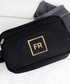 Personalised Gold Initials Black Vanity Bag