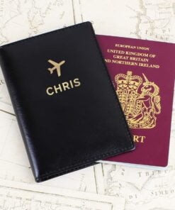 Personalised Gold Name Black Passport Holder