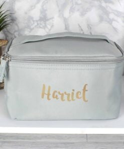 Personalised Gold Name Grey Vanity Bag