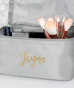 Personalised Gold Name Grey Vanity Bag