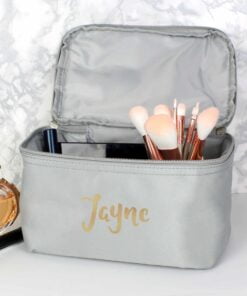 Personalised Gold Name Grey Vanity Bag