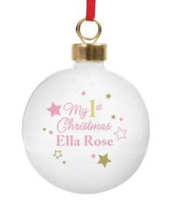 Personalised Gold & Pink Stars My 1st Christmas Bauble